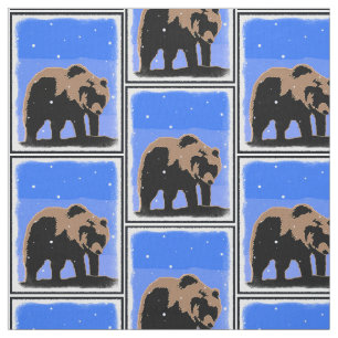 Tecido Urso Grizzly no inverno - Arte original sobre a vi