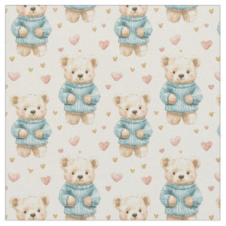 Tecido Ursos de Teddy Bonitos em Suéteres Azuis