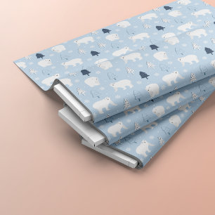 Tecido Ursos Polares Brancos Flocos de neve Azul Claro