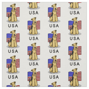 Tecido USA American Flag Airedale Terrier Dog - Cute