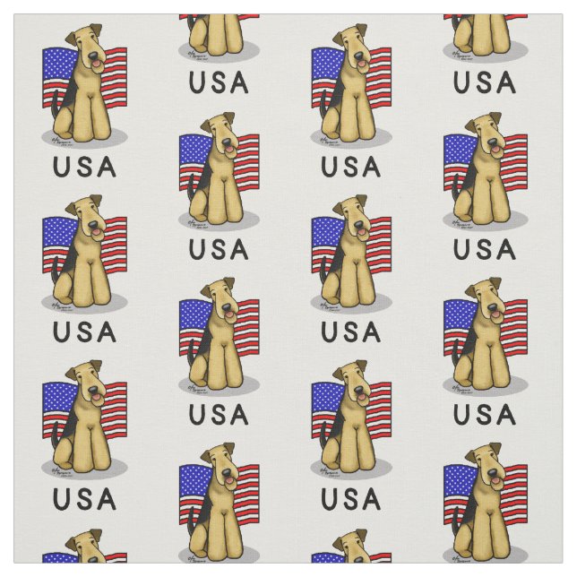 Tecido USA American Flag Airedale Terrier Dog - Cute (Modelo)