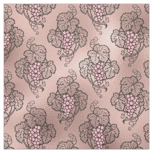 Tecido Uvas Douradas Abstrato Rosa em Vinhas Pretas