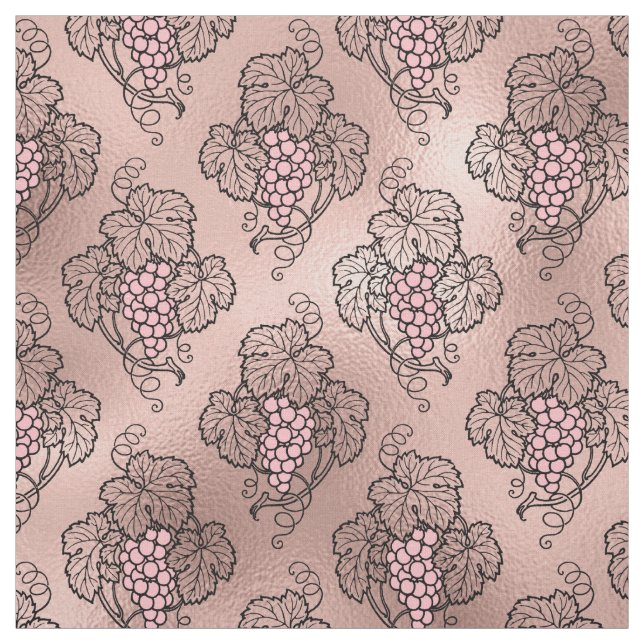 Tecido Uvas Douradas Abstrato Rosa em Vinhas Pretas (Modelo)