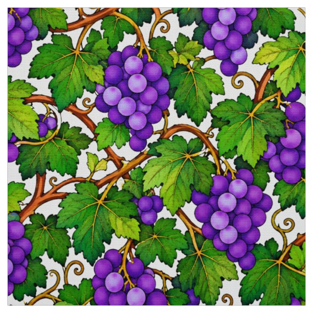 Tecido Uvas Roxas e Folhas Verdes de Vinha (Modelo)