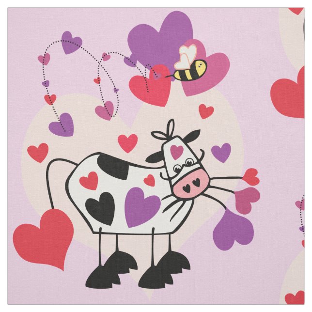 Tecido Vaca Bonita Com Gráfico De Padrões De Coração (Modelo)