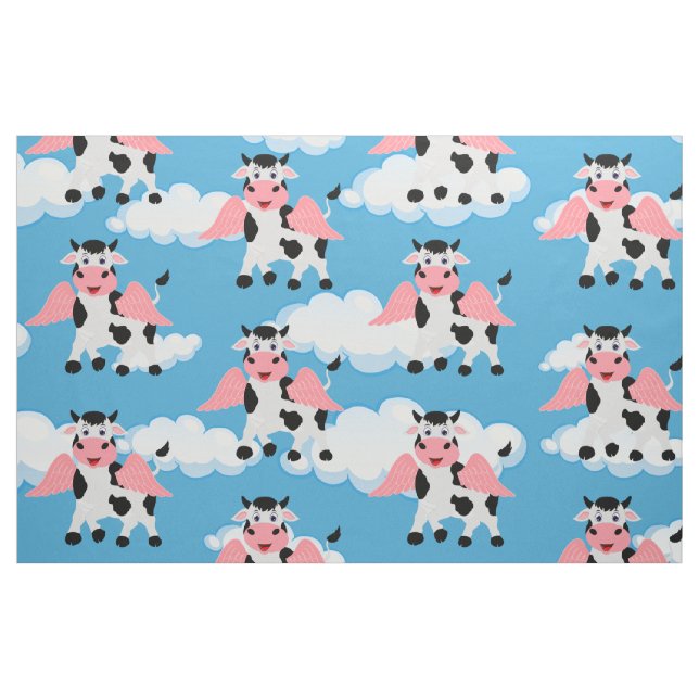 Tecido Vaca Sorridente Asas Rosa Voando Animal Divertido  (Fat Quarter)