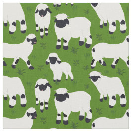 Tecido Valais Negra Ovinos Ilustrações em Verde