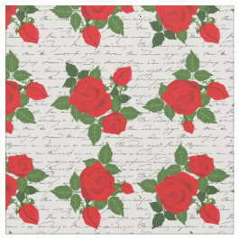 Tecido valentine love letter red roses romantic