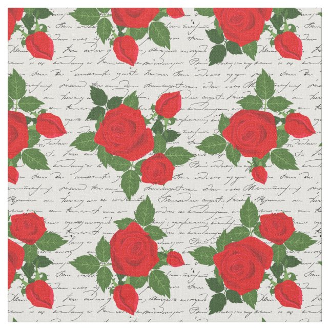 Tecido valentine love letter red roses romantic (Detalhe)