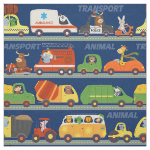Tecido Veículos de transporte coloridos com motoristas de