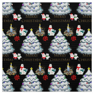 Tecido Velas de Árvores de Árvore de Natal Feliz Urso P