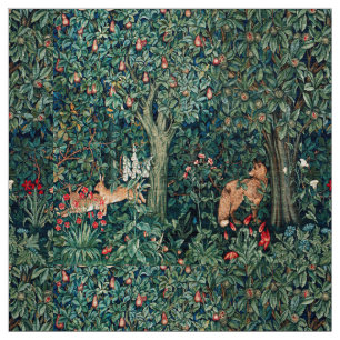 Tecido VERDE,ANIMAIS DA FLORESTA Faisão, Raposa, Floral V
