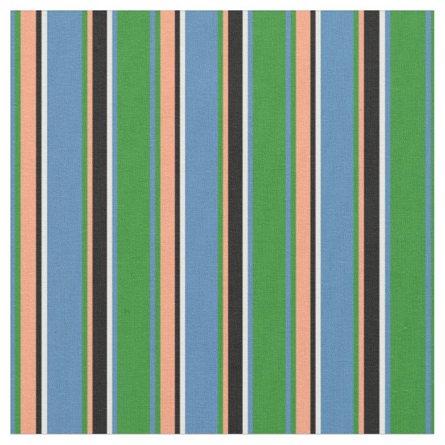 Tecido Verde, Azul, Creme de Casa, Preto, Linhas De Salmã (Detalhe)