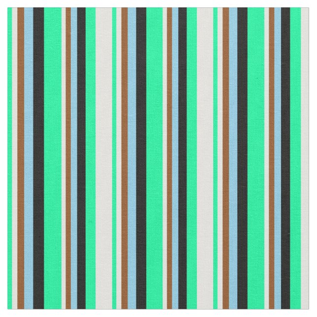 Tecido Verde, Ciano Claro, Marrom, Azul Céu e Linhas Pret (Detalhe)