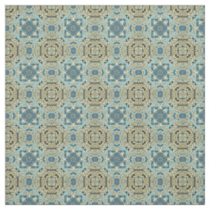 Tecido Verde Cinza Teal Azul Ócre Arte de Bali Oriental