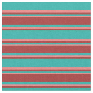 Tecido Verde-claro-mar, castanho e padrão de coral-claro