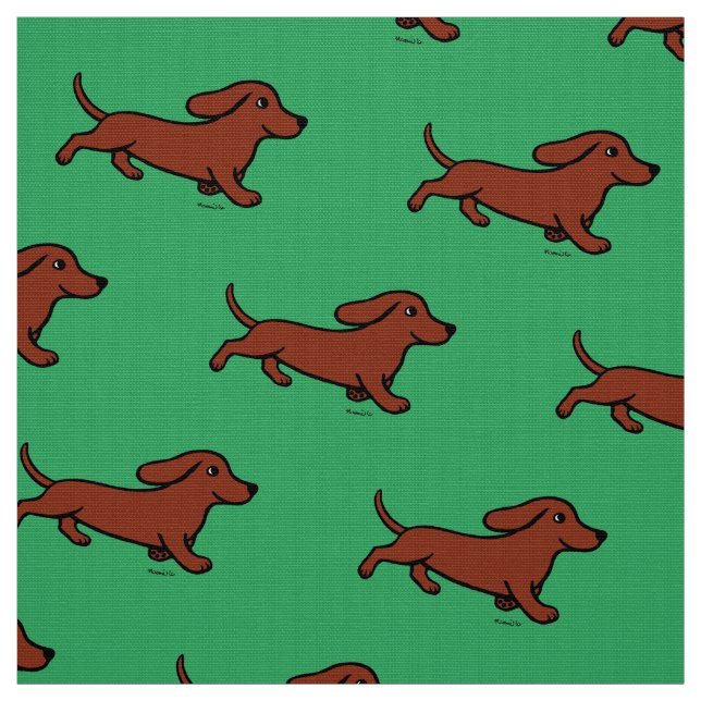 Tecido Verde de funcionamento do Dachshund liso vermelho (Modelo)