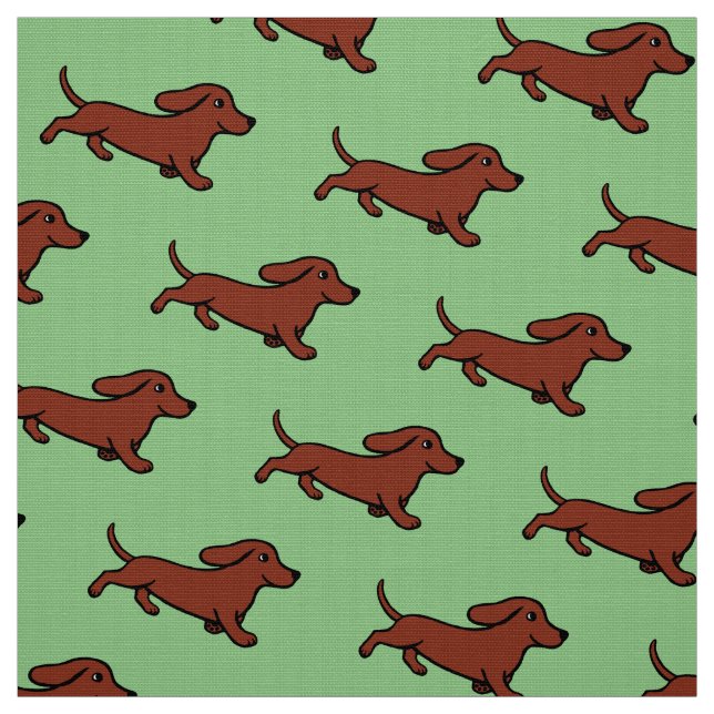 Tecido Verde de musgo Running do Dachshund liso vermelho (Modelo)