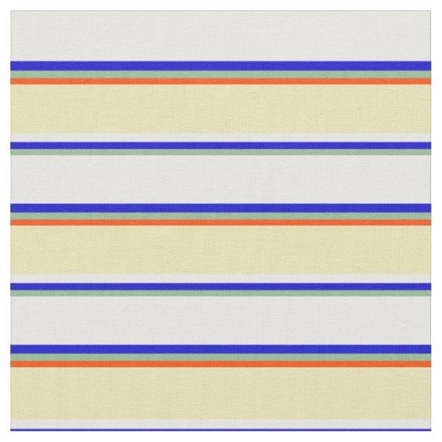 Tecido Verde-Escuro, Azul, Creme-Casa, Tan & Linhas Verme (Detalhe)