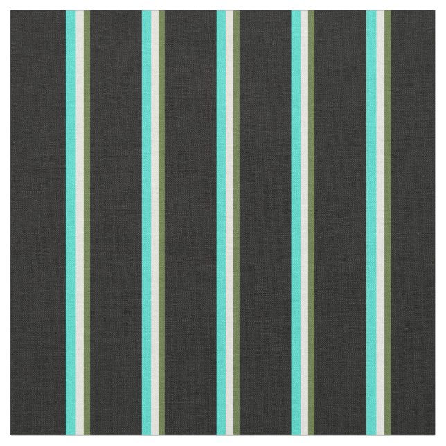 Tecido Verde-oliva escuro, bege, turquesa e preto (Detalhe)