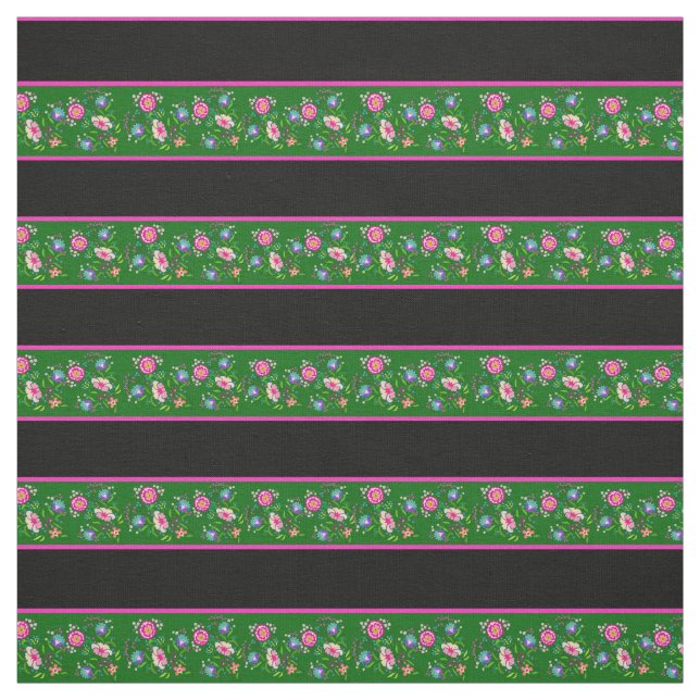 Tecido Verde/preto, faixa cor-de-rosa, floral folk (Modelo)