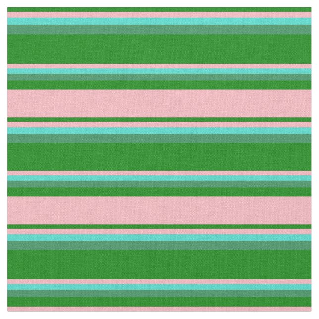 Tecido Verde, Rosa claro, Turquesa e Padrão Verde do Mar (Detalhe)