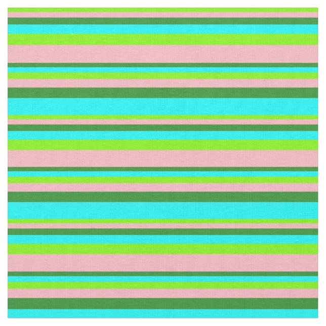 Tecido Verde, Rosa claro, Verde Florestal e Linhas Aqua (Detalhe)