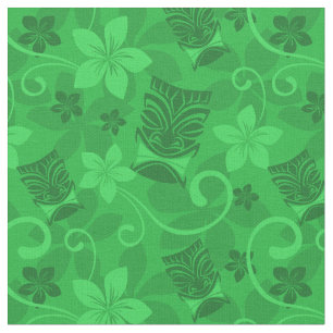 Tecido Verde Tiki Máscara Havaiano