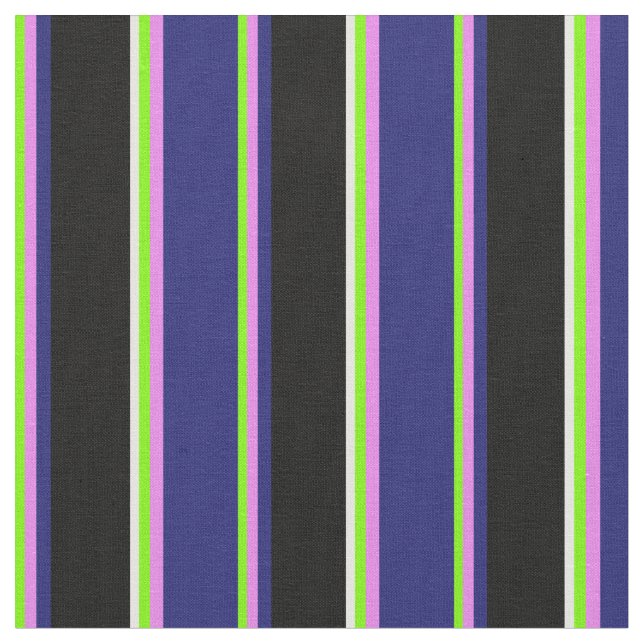 Tecido Verde, Violeta, Azul Meia-Noite, Linhas Pretas e B (Detalhe)