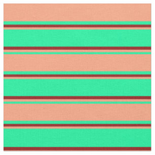Tecido Verdes, Salmão Claro e Stripes Vermelhas Escuras