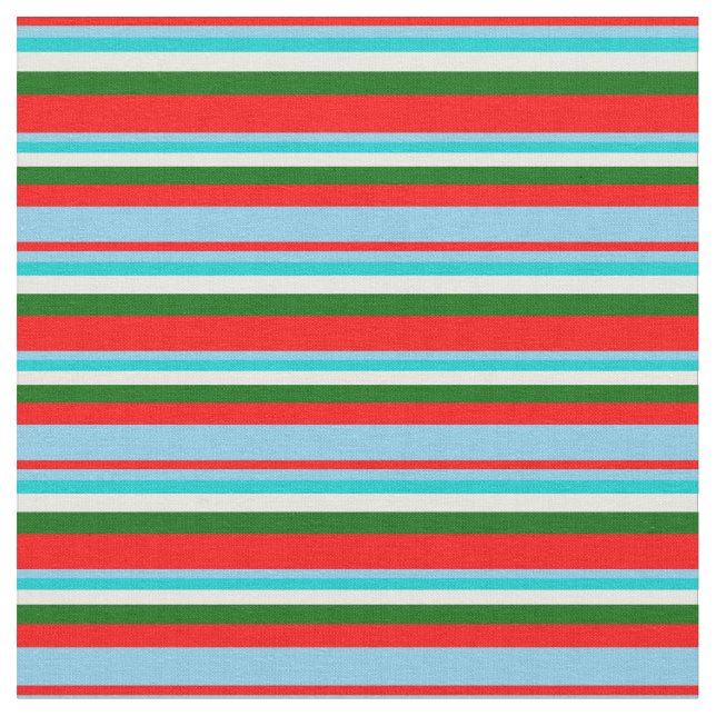Tecido Vermelho, Azul Céu, Turquesa Escura, Verde Branco  (Detalhe)