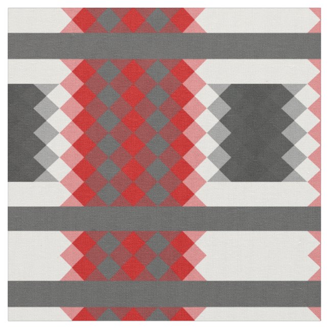Tecido vermelho cinza e branco geométrico (Detalhe)