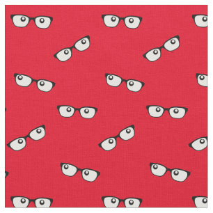 Tecido Vermelho com Olhos e Óculos Impressão