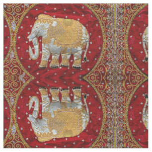 Tecido Vermelho Embellished e ouro do elefante indiano