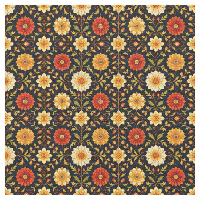 Tecido Vermelho Escarlate e Floral Creme (Detalhe)