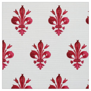 Tecido VERMELHO FLEUR DE LIS NO PADRÃO Floral BRANCO