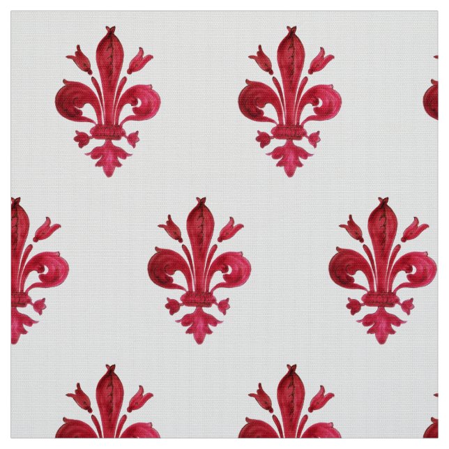 Tecido VERMELHO FLEUR DE LIS NO PADRÃO Floral BRANCO (Modelo)