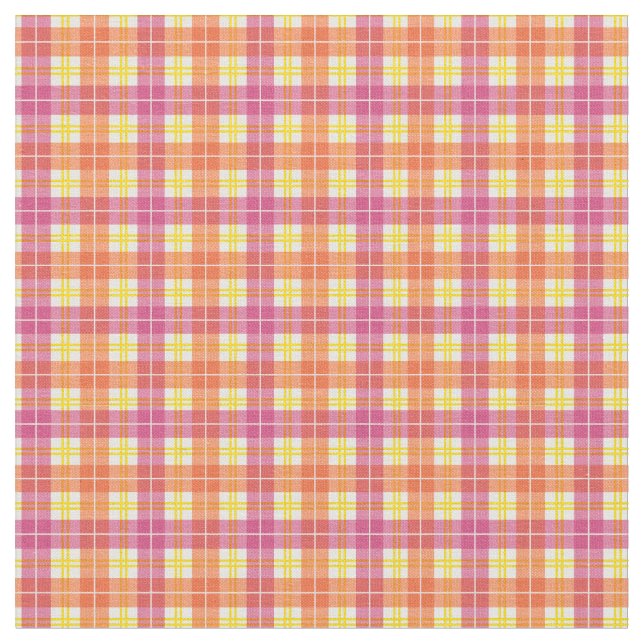 Tecido Vermelho, Rosa e Amarelo Xadrez Arco-íris de Verão (Detalhe)