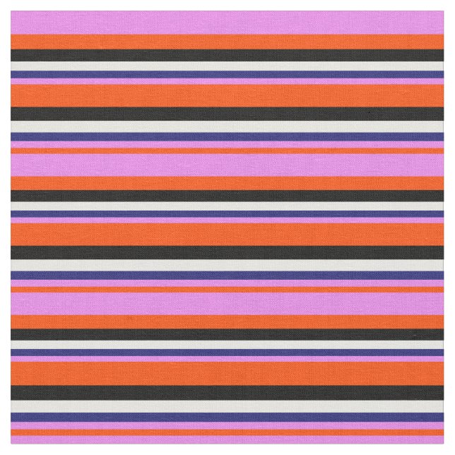 Tecido Vermelho, Violeta, Azul-Meia-Noite, Listras Branca (Detalhe)
