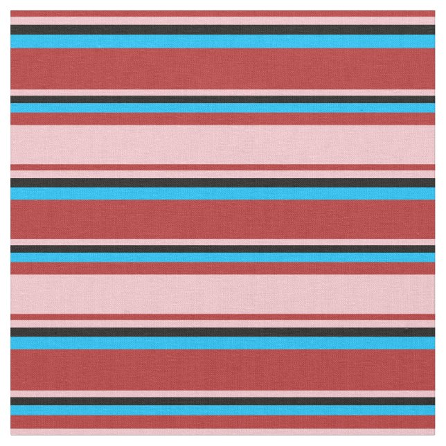 Tecido Vermelhos, Rosa, Pretos e Céu Profundo, Blue Strip (Detalhe)