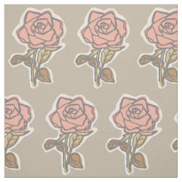 Tecido Vestido Floral Bege com Impressão de Rosa Rosa