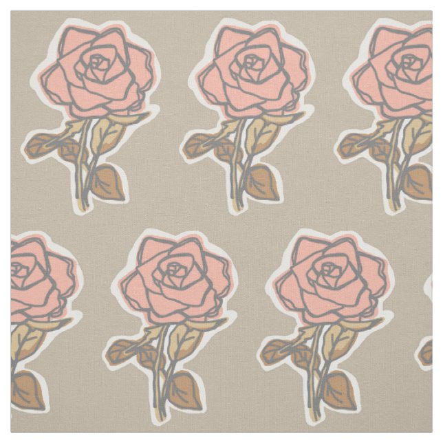 Tecido Vestido Floral Bege com Impressão de Rosa Rosa (Modelo)