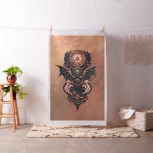 Tecido Viagem de tempo místico com asas, relógio de galão