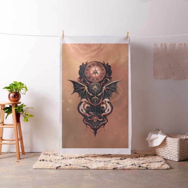 Tecido Viagem de tempo místico com asas, relógio de galão (In Situ)