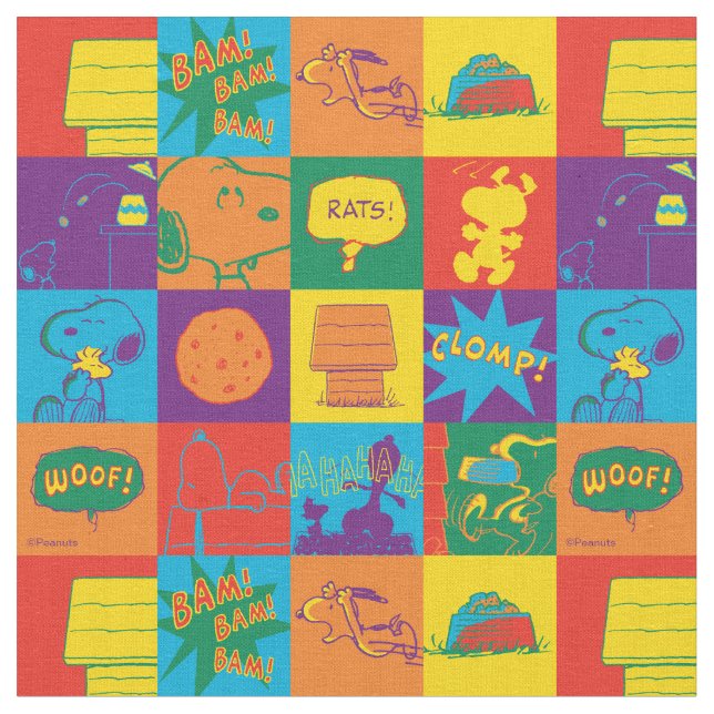 Tecido Vibrant Peanuts Comic Strip Block (Detalhe)