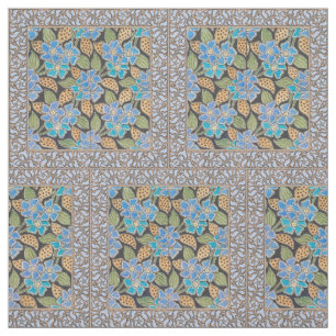 Tecido Vincária Azul Ornamentada Floral Clássico Art Nouv