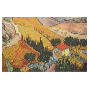 Tecido Vincent van Gogh - Paisagem, Casa e Plowman