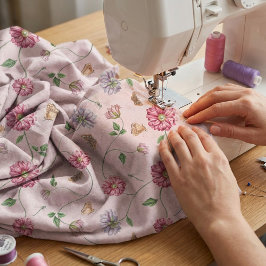 Tecido Vinha Floral Rosa e Púrpura