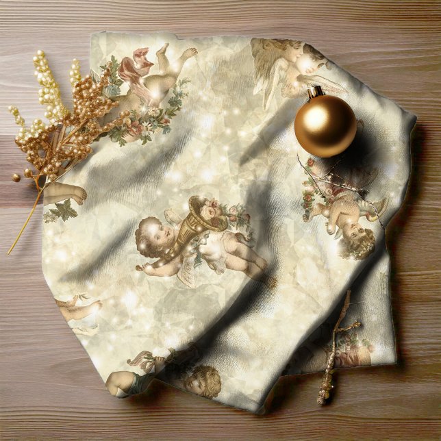 Tecido Vintage Angels Glittering Dourado ID136 (Criador carregado)