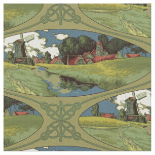Tecido Vintage Art Nouveau 1900 Padrão De Moinho De Vinho